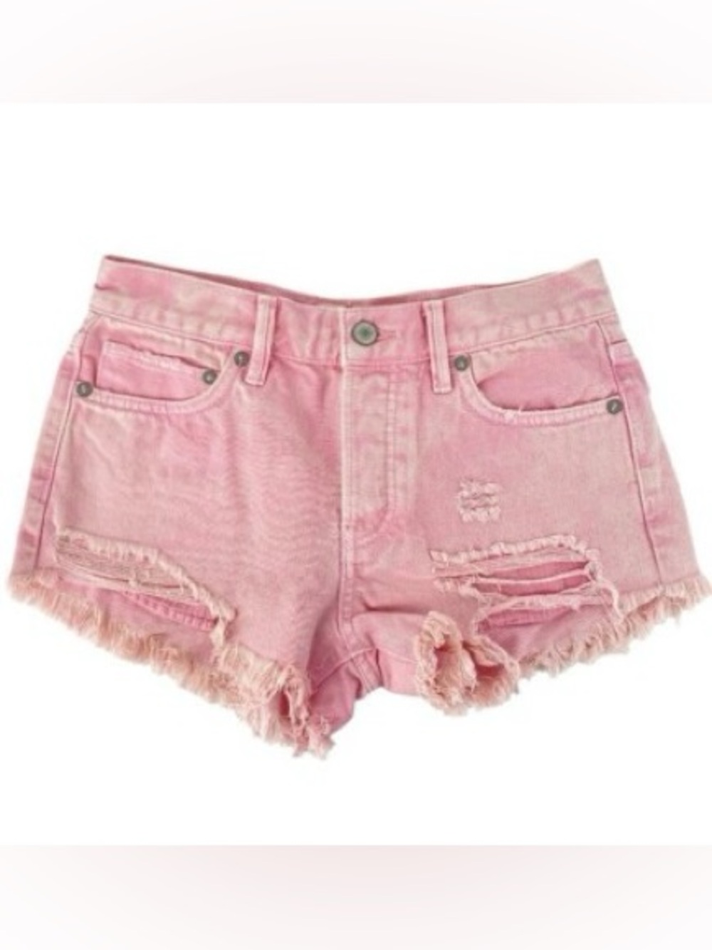 FREE PEOPLE We the Free Pink Button Fly Distressed Cutoff Shorts Size 26